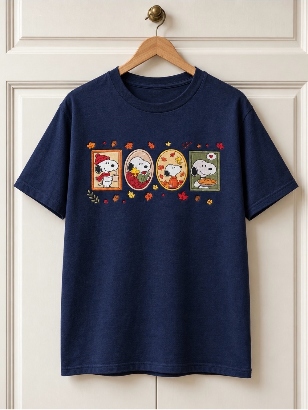 Snoopy Cozy Fall Autumn Leaves Aesthetic Womens Graphic Reprint Tee Shirt